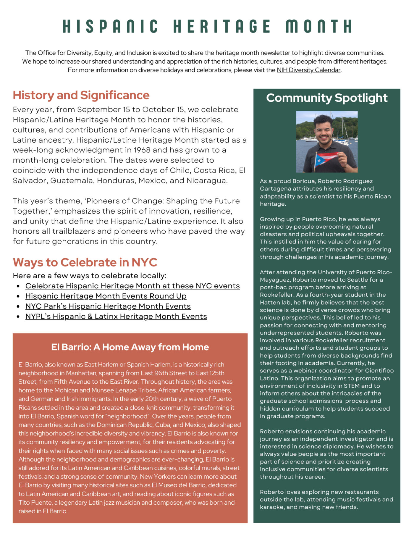 Hispanic Heritage Month Newsletter