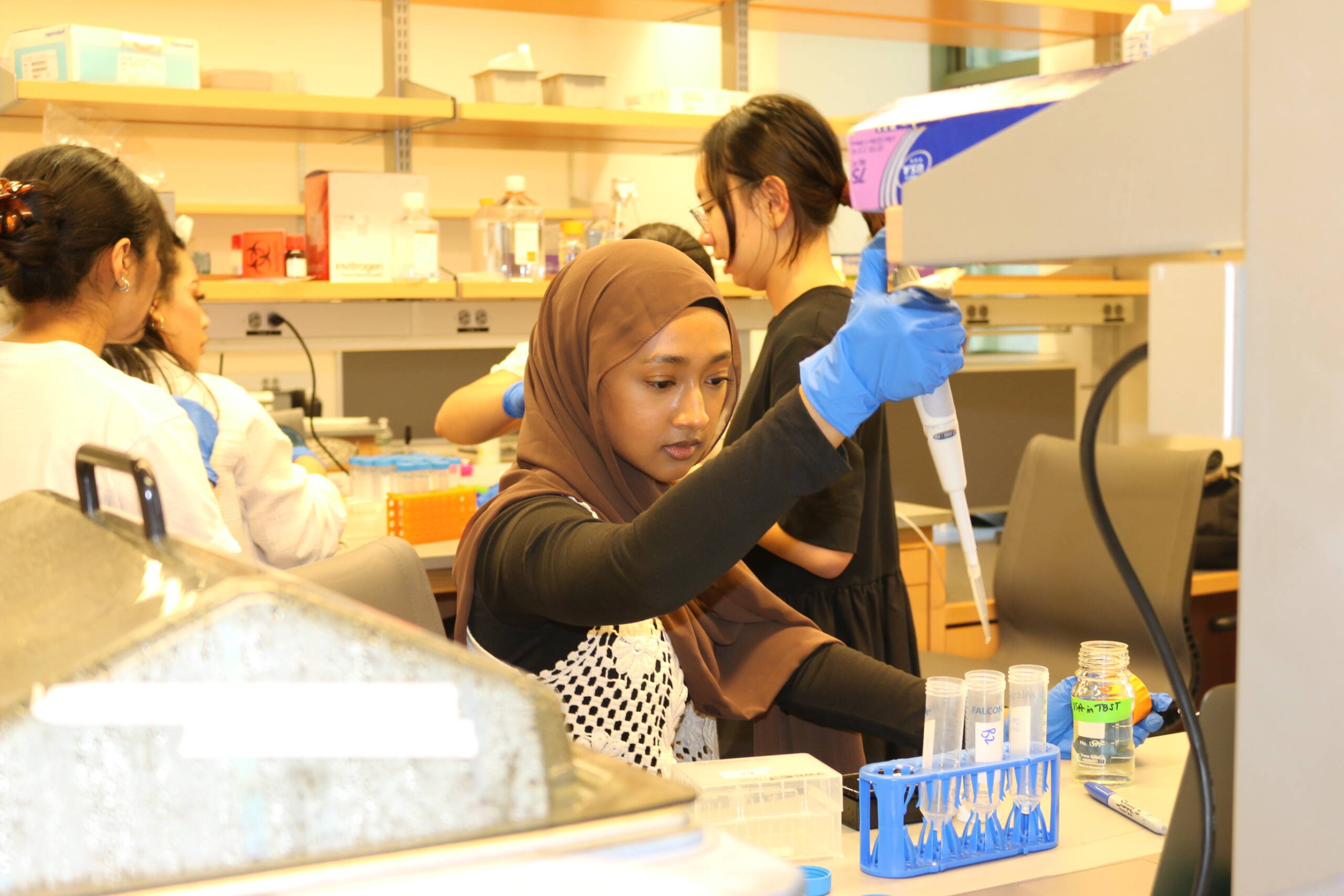 Hunter College Yalow Scholar pipetting in the lab